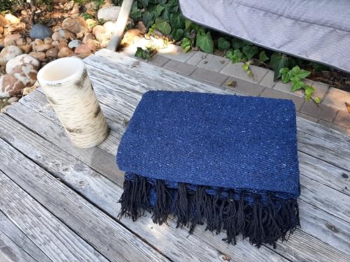 Open Road Goods Solid Color Mexican Yoga Blanket – Large Handwoven Throw for Yoga, Beach, Camping or Home – Soft and Durable Cotton Blend - color: Slate Blue Blanket