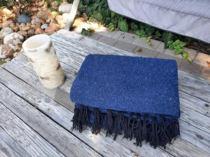Open Road Goods Solid Color Mexican Yoga Blanket – Large Handwoven Throw for Yoga, Beach, Camping or Home – Soft and Durable Cotton Blend - color: Slate Blue Blanket