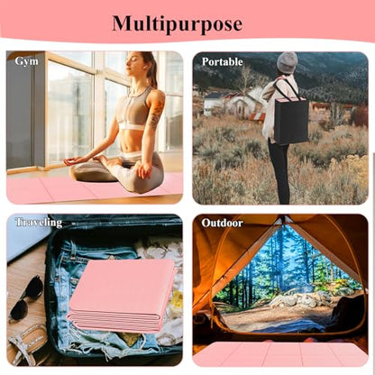 Yoga Mat for Travel, Non-Slip Yoga Mat, Exercise Mat 1/4" Thick Yoga Mat Foldable, Perfect for Pilates, Outdoor & Travel, TPE Anti-Slip Yoga Mat with Carry Bag - color: pink
