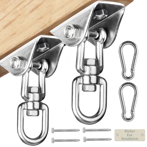 Heavy Duty Swing Hangers for Wooden Sets 2000 LB Capacity Hammock Hanger 360 Swivel Stainless Steel Swing Hardware Accessories 2 Packs for Porch Playground Yoga Heavy Bag - color: Silver, size: 2 Packs