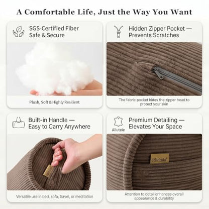 코듀로이 옆으로 자는 분들을 위한 바디 베개, 성인용 전신 지지 실린더 볼스터 베개, 편안한 수면을 위한 아늑한 포옹 베개, 140 x 20cm(59 x 7.87인치), 초콜릿 - color: 초콜릿., size: 59"x7.87"