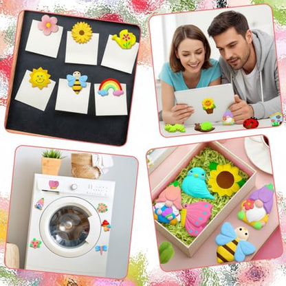 Simgoing 24 Sets Ceramic Painting Kit with Paints Brushes Magnets | Ready to Paint Ceramics Painting Crafts Arts Set with Soft Magnetic Strips for Kids DIY Assorted Shapes Like Flowers Animals - style: Spring