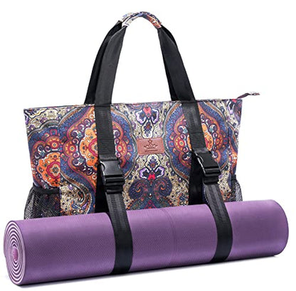 Heathyoga Multi-Functional Yoga Mat Carrier Gym Tote Bag - Large Mat Pocket, Women's Workout Bag - color: Buckle-Totem