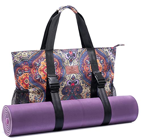 Heathyoga Multi-Functional Yoga Mat Carrier Gym Tote Bag - Large Mat Pocket, Women's Workout Bag - color: Buckle-Totem