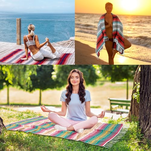 Peryiter 9 Pcs Mexican Yoga Blanket Striped Falsa, 45x70,Retro Colors - color: Retro Colors