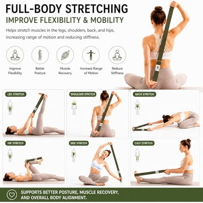 Yoga Strap for Stretching, Non-Elastic Yoga Belt with D-Ring - color: Army Green, size: 6Feet/1.8M