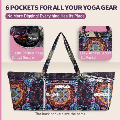 Yoga Mat Bag Yoga Tote Bag with Large Waterproof Zipper Pocket and Drawstring Pocket Yoga Mat Bag Carrier Fit Most Size Mats and All You Stuff - color: purple orange