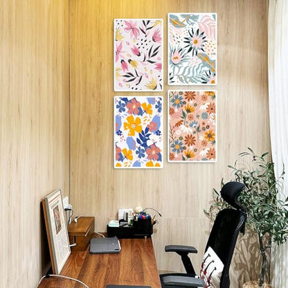 Lanzeyo 4 Pcs Paint by Numbers Kits for Adults Framed Canvas with Wooden Easel DIY Impressionist Flowers Oil Paintings Kits Paint by Numbers on Canvas Wall Art (8x12 inch) - color: 01 Flower