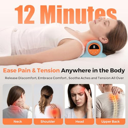 Massager Official 4-in-1 Cervical Neck Massager Pillow with Heating Wave Vibration, Remote Control, for Home, Office, Travel