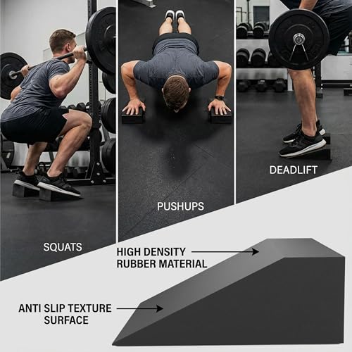 2 Pack Squat Wedge Blocks for Heel Elevated Squats, Slant Board for Calf Stretching and Ankle Mobility, Non Slip Squat Ramp for Weightlifting, Deadlifts, Balance Training, Home Gym Leg Exercise Equipment
