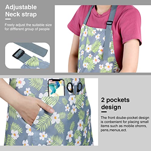 BOUMUSOE 3 Pack Floral Aprons with Pocket, Blooming Womens Aprons | Waterproof Adjustable Cooking Aprons for Kitchen Gardening and Salon - color: Orange, Green, Yellow
