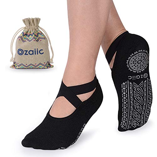 Ozaiic Pilates Socks for Women Non Slip Grip Yoga Barefoot Indoor Workout - color: Black 1p
