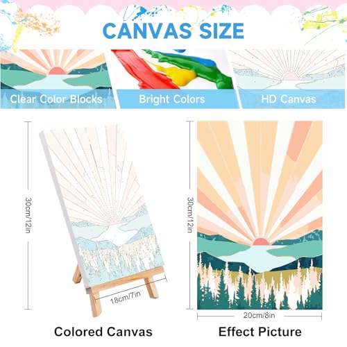 JULOUYN 4 Pack National Park Paint by Numbers Kit for Adults with Framed, Sunset Sunrise Mountain Easy Paint by Number Kits On Canvas with Wooden Easel, Painting by Numbers for Beginner Gift 8x12 in | Easy to piant for beginners elderly, with Easel & Magn