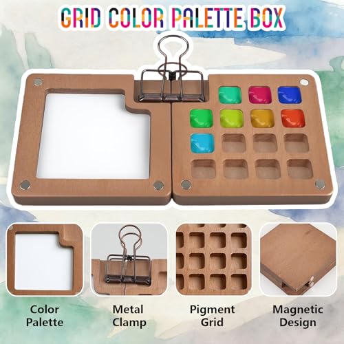 Mini Watercolor Travel Set, 24 Color Pocket Watercolor Set with Brush, Sketchbook and Towel for Artists, Beginners, Students and Urban Sketching (15 Grids)