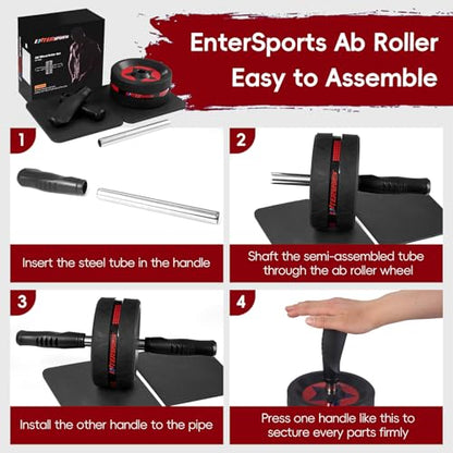 Ab Roller Wheel for Abs Workout with 2 Knee Pads for Home Gym - color: Red
