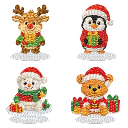 Eiflow 4PCS Tabletop Diamond Art Kit for Adults Christmas, DIY Desktop Diamond Art Painting Ornament with Stand, Acrylic Stand Up Gem Painting Board Kit - color: Christmas Doll