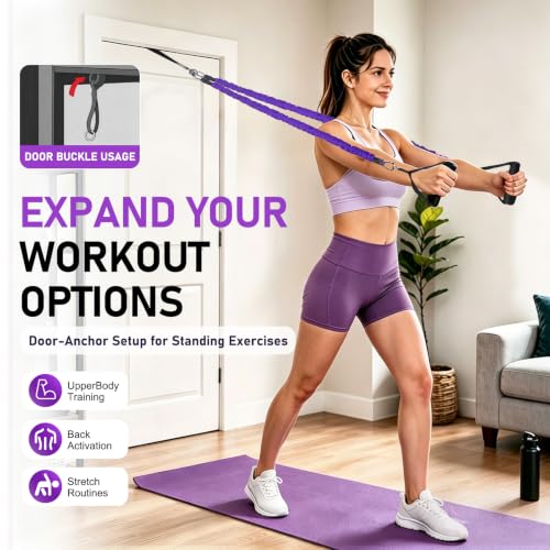 Multifunctional Pedal Resistance Band with Handles for Women Men - color: Purple