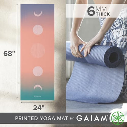 Gaiam Premium Yoga Mat, 6mm Thick Print Mat - color: Pastel Moon Phases