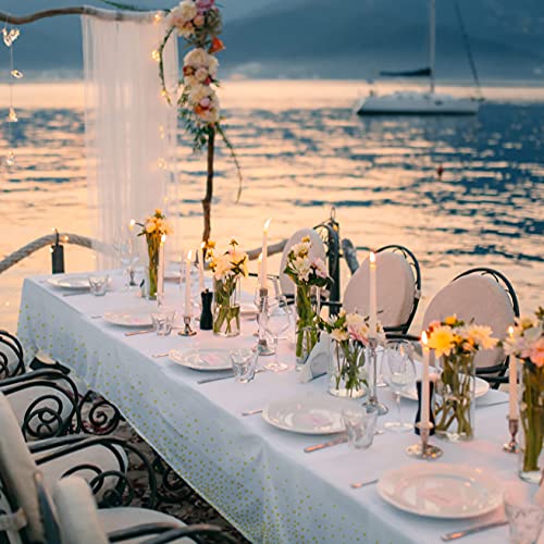 Neatiffy 54 x 108 Inch Rectangle Plastic Table Cloth Picnic/Camping/Birthday Party/Banquet Table Cover. Disposable/Reusable Tablecloths - White with Golden Dot - color: White With Golden Dot