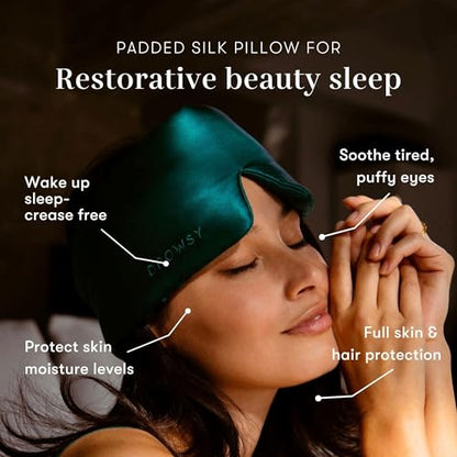 DROWSY Silk Sleep Mask - Face-Hugging, Padded Cocoon for Luxury Sleep in Total Darkness - 100% Pure Mulberry Silk (Green Sapphire) - color: Green Sapphire, size: 1 Count (Pack of 1)