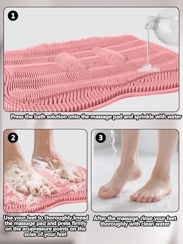 Kalolary Silicone Shower Foot Scrubber Mat with Non Slip Suction Cups - color: Pink