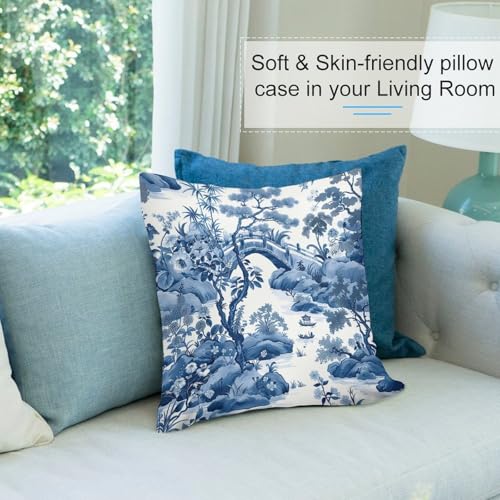 Blue Willow Chinoiserie Porcelain Inspiration Throw Pillow Covers - color: Blue Willow Chinoiserie Porcelain Inspiration
