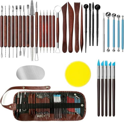 36PCS Clay Tools Kit, Pottery Tools and Ceramic Sculpting Tools Set with Brushes for Carving, Shaping, Molding, Craft & DIY Handmade Projects