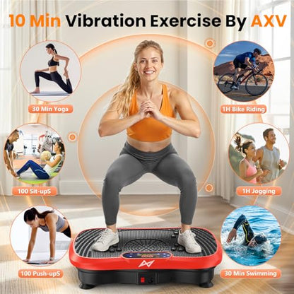 AXV Vibration Plate Fitness Platform Exercise Machine Body Vibrating Board | Curved Design Powerful 200W Bluetooth Oscillating Shake Plate for Lymphatic Drainage Recovery Whole Body Toning With Handles - color: BT.PRO.RED