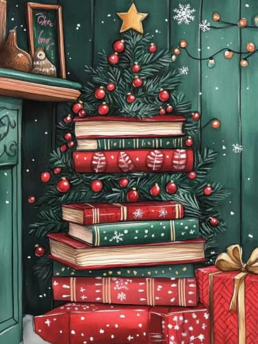 Christmas Diamond Art Kits for Adults, Diamond Art Painting Kits for Adults | Xmas Tree Books Stress Relief Full Round Drills Heartfelt DIY Gift Strong Adhesive Wall Decor HD Canvas 11.8x15.7 in 30x40 cm - color: Christmas Tree Book