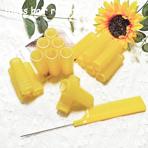 ZMD 18Pcs Self Grip Small Hair Curlers, Plastic Heatless Salon Dressing Rollers DIY Curly Hair Accessories for Women Girls Short Medium Hair (0.8 x 2.4 Inch) - color: Yellow