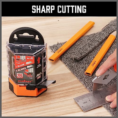 HORUSDY Pack Of 100 Utility Knife Blades, Box Cutter Blades Replacement with Dispenser, SK5 Carbon Steel
