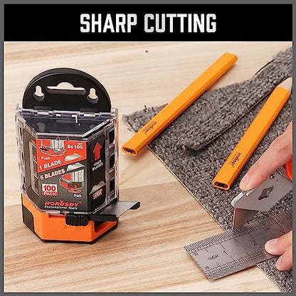 HORUSDY Pack Of 100 Utility Knife Blades, Box Cutter Blades Replacement with Dispenser, SK5 Carbon Steel