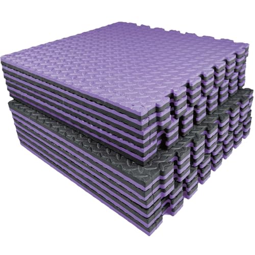 AIRHOP Upgraded 0.79" Extra Thick 48 Sq Ft High-Density Eva Foam Exercise Gym Mats, 12 Pcs Large Interlocking Puzzle Floor Tiles (24"x24") for Home Gym - color: Black/Purple