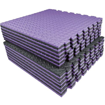 AIRHOP Upgraded 0.79" Extra Thick 48 Sq Ft High-Density Eva Foam Exercise Gym Mats, 12 Pcs Large Interlocking Puzzle Floor Tiles (24"x24") for Home Gym - color: Black/Purple