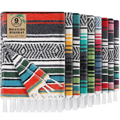 Peryiter 9 Pcs Mexican Yoga Blanket Striped Falsa, 45x70,Retro Colors - color: Retro Colors