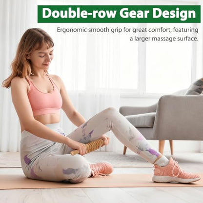 Liitrton Manual Wooden Massage Roller Stick for Muscle Relief, 18-Wheel | Smooth Body Roller, Wood Therapy Massage Tools for Trigger Point Relief, Legs Sore Muscle Recovery - size: 18-Wheel