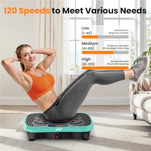 AXV Vibration Plate Fitness Platform Exercise Machine Body Vibrating Board | Curved Design Powerful 200W Bluetooth Oscillating Shake Plate for Lymphatic Drainage Recovery Whole Body Toning With Handles - color: BT.PRO.GREEN