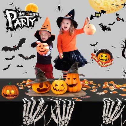 Halloween Skeleton Hand Tablecloth, Black and White, Waterproof Plastic, 54x72 Inch, Spill-Proof Table Cover, Gothic Party Decor, 3 Pack - color: Halloween@human Hand