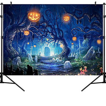 7X5FT Halloween Theme Forest Scary Scene Pumpkin Pictorial Cloth Photography Background Computer-Printed Vinyl Backdrop Photo Studio Prop TP272 - size: 7'x5'