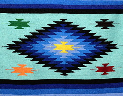 Open Road Goods Aztec Navajo Style Blanket, Throw, or Yoga Bolster - Handwoven Mexican Diamond Blanket (Mint) - color: Mint