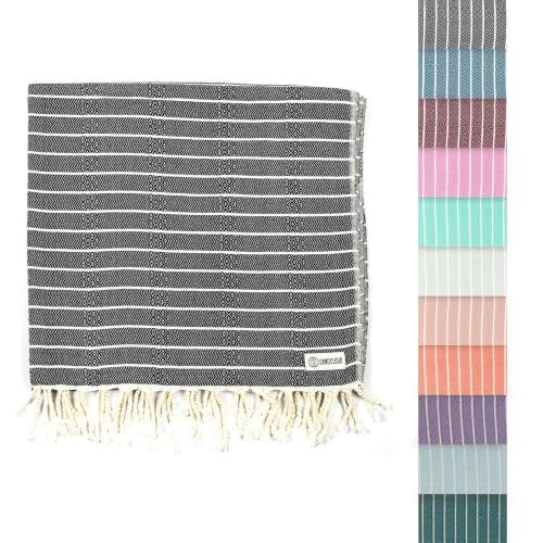 Sand Cloud Turkish Beach Towel - Sand Resistant & Quick Dry Towel | 100% Certified Organic Turkish Towel - Bath Towel or Beach Blanket for Picnic - As Seen on Shark Tank - Gocek (Black) - color: Black, size: 37x69