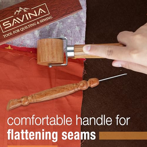 Savina Seam Roller & Stiletto for Sewing/Quilting - Wooden Pressing Roller, Easy to Grip Handle - Wooden Sewing Quilting Tools Set - color: Seam Roller + Stiletto