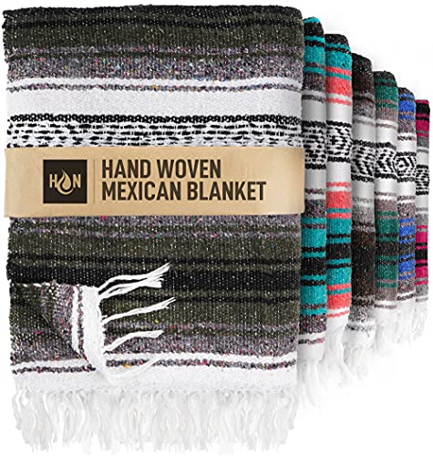 Hydration Nation Authentic Extra Large Mexican Blanket - 70"x50" Handwoven Yoga, Serape, Artisanal Falsa - Camping, Picnic, Outdoor (Military Green) - color: Military Green