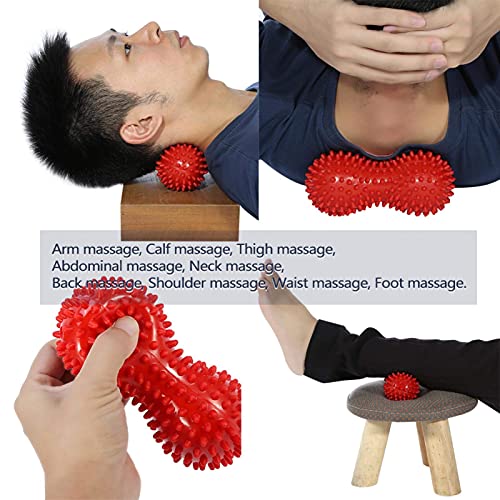 Agatige Double Peanut Massage Lacrosse Ball, Spiky Therapy Ball for Leg Back Shoulder Muscle Release Relief Deep Tissue Massage Yoga Ball(Rose Red) - color: Rose Red