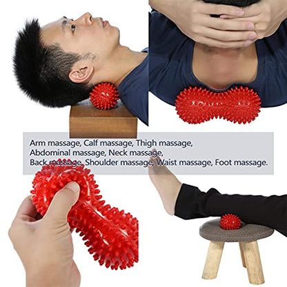 Agatige Double Peanut Massage Lacrosse Ball, Spiky Therapy Ball for Leg Back Shoulder Muscle Release Relief Deep Tissue Massage Yoga Ball(Rose Red) - color: Rose Red