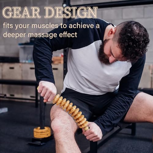 Liitrton Manual Wooden Massage Roller Stick for Muscle Relief, 11-Wheel | Smooth Body Roller, Wood Therapy Massage Tools for Trigger Point Relief, Legs Sore Muscle Recovery - size: 11-Wheel