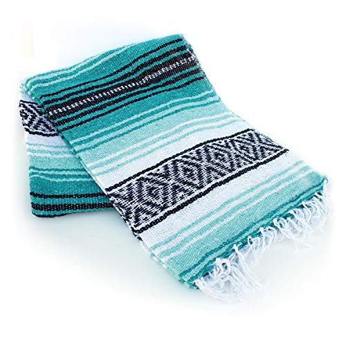 Blue Mexican Falsa Blanket | Beach Yoga Blanket | Perfect for Camping, Beach, Picnic (Aqua & Teal)