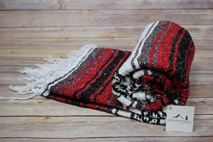 Open Road Goods Red Mexican Blanket - Authentic Serape Falsa Blanket - Handmade - color: Red