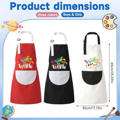 2/3 Pack Artist Aprons for Painting Crafting Cooking Gardening | Art Apron with Pockets Bib Aprons for Painting Crafting Cooking Baking Art Gardening - color: Black, White, Red
