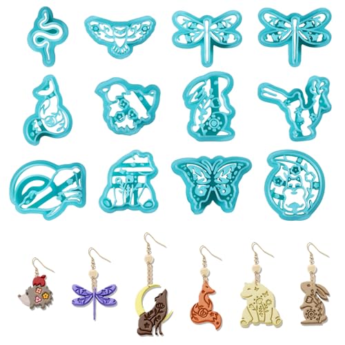 ORIGACH 12 Pcs Forest Animals Polymer Clay Cutters Set | Wildflowers Design Clay Cutters for Polymer Clay Jewelry Earrings with a Clear Storage Box - style: Forest Animals